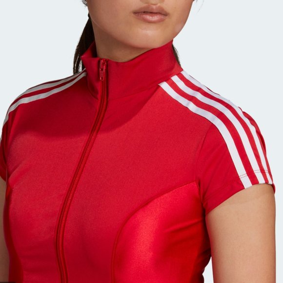 adidas Originals zip crop top in red with white stripe detail - Picture 3 of 4